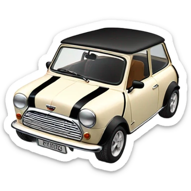 Cream classic mini with stripes and black bonnet sticker