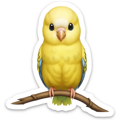 adorable-[budgie]-realistic-full-body-perched-emoji,-wings-tucked-neatly,-head-tilted-dramatically,-sleek-[yellow]-feathers,-simplified-yet-realistic-focused-features,-highly-detailed,-glowing-with-an-almost-sarcastic-glow sticker