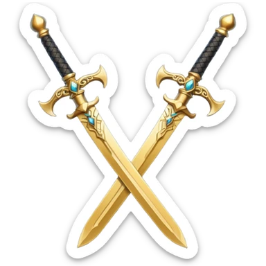 Two Golden royal swords with gold blades and gold handel sticker