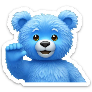 Blue fuzzy bear waving sticker