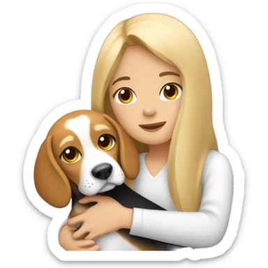 Girl with long light hair hugging a bicolor beagle sticker