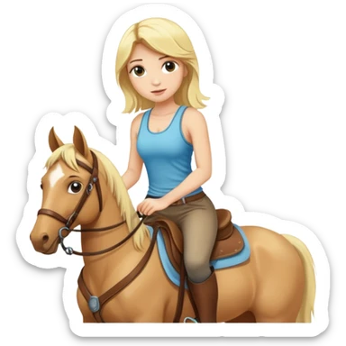 Blonde girl in a tank top riding a horse sticker