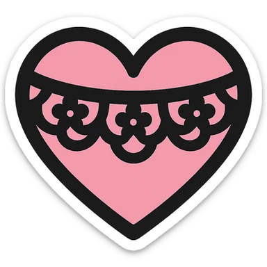 gothic heart with a black lace overlay, color icon filled style, pink and black sticker