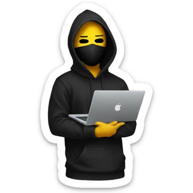 anonymous with laptop with black hoodie and having a mask  sticker
