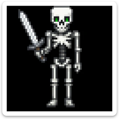 Make the Minecraft skeleton hold a sword in the pixel art style sticker