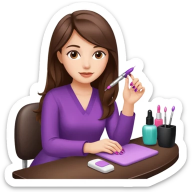 A realistic illustration of a girl with medium-length thick brown hair sitting at a manicure table.
 sticker