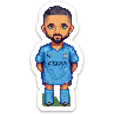 Riyad Mahrez, famous Algerian footballer, portrait, pixel art style sticker