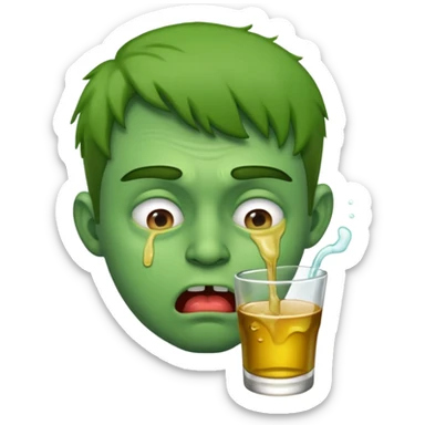 drunk guy with green face about to puke sticker