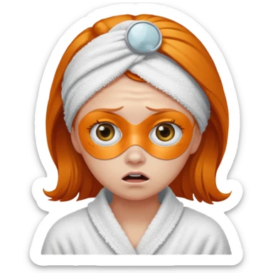 scared ginger girl with bath towels and eye patches sticker