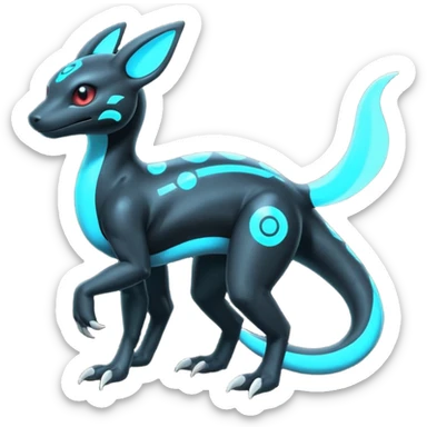 White and Cyan-glowing Futuristic  Salandit-Umbreon-Fakémon-hybrid-creature (full body)  sticker
