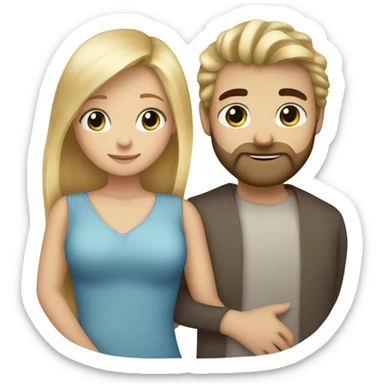 A girl with blond hair and brown eyes hugs a bearded blue-eyed man with blond hair sticker