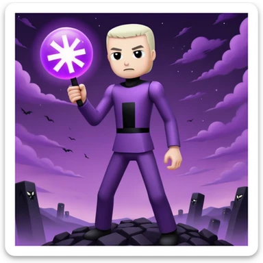 Minecraft Enderman attacking player with username "Artem" in the End dimension, purple sky sticker