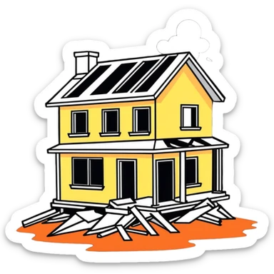 a house destroyed to the ground sticker