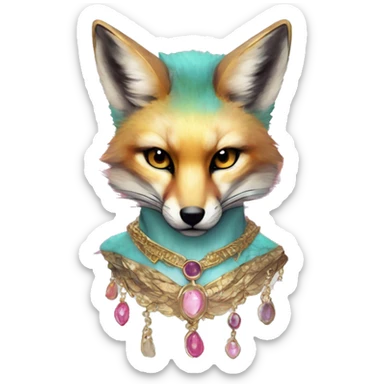 Beige cyan Pink magenta burgundy maroon cyan beige gray fox black stripes wearing gold jewellery gold piercings gold ear piercing gilded vintage watercolour tie dye black raven wings sticker