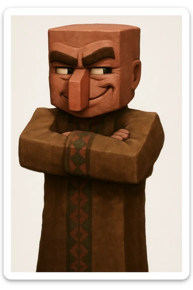 Keep the picture quality and style exactly the same. Give the character a mischievous expression in the same style as the reference image. sticker