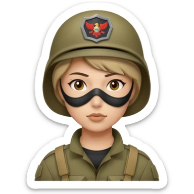 woman soldier with hair style wearing mask sticker