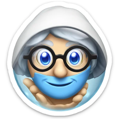 smart granny witch with glasses and blue hat in crystal ball sticker
