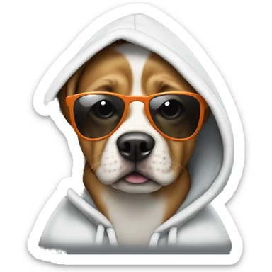 Dog with sunglasses wearing a hoodie saying HIIIII sticker