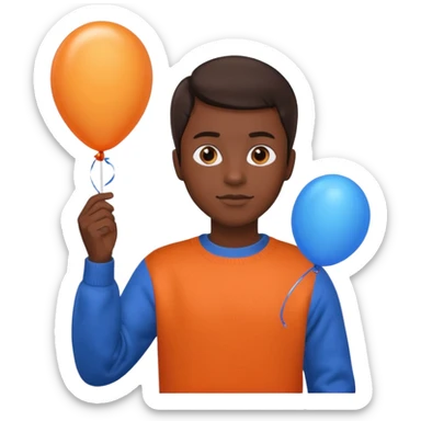 dark brown skin, orange sweater, hold blue balloon sticker