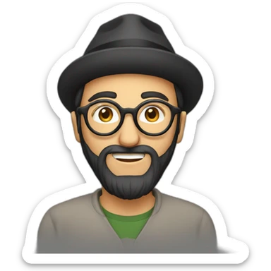 Hassid with payoth, round glasses tech nerd with a computer sticker