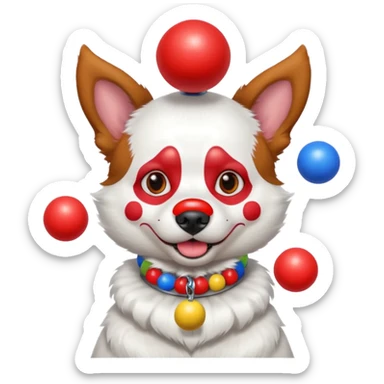 a Circus clown cute dog juggling two metal ball sticker