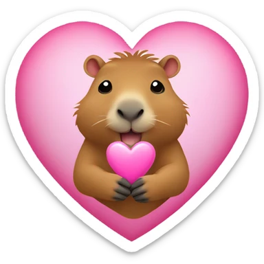 A capybara holding a pink heart  sticker