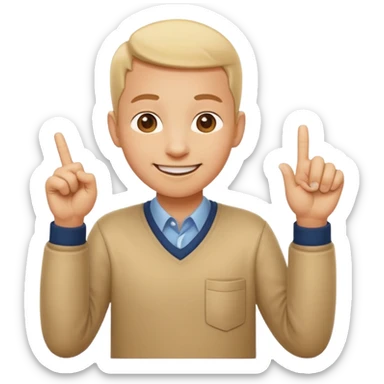 emoji of a happy cartoon person pointing downward toward the ground with both hands, standing upright, smiling warmly, both index fingers extended and pointing down clearly, simple light background, expressive and playful Apple emoji design showing the meaning “here / down here sticker