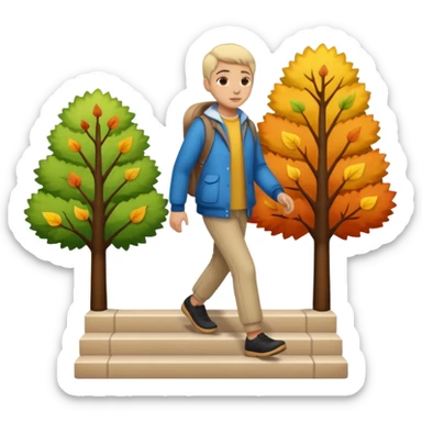 Character walking forward, seasons changing behind each step sticker