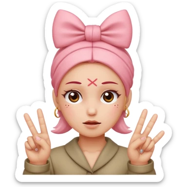Blushed face with a bow on head sticking out 3 middle fingers  sticker