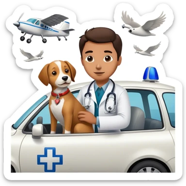 Flying doctor rescuing dog from car accident  sticker
