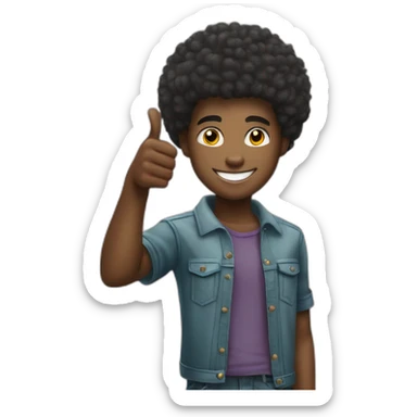 young african descent man showing thumb up with friendly face and a little afro haircut trimmed on the sides wearing urban clothing sticker