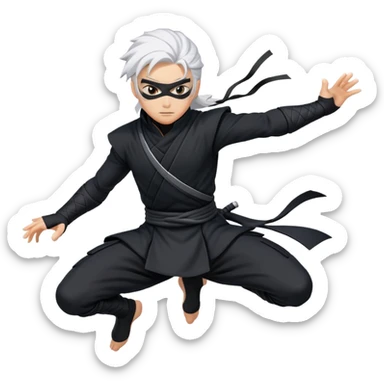 Gabimaru the Hollow, leaping forward, white hair flowing, black ninja outfit, determined expression sticker