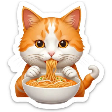 Cat eating noodles sticker