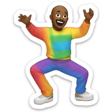 Man with rainbow shirt  dancing on a fire sticker