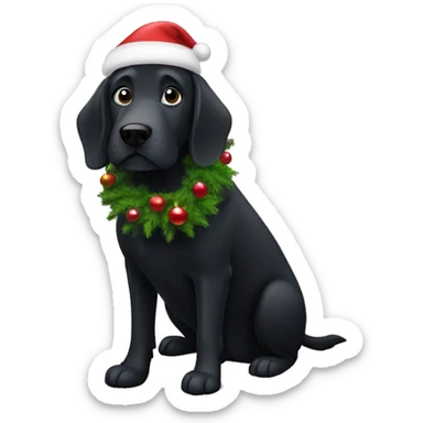 Large black dog under Christmas tree sticker