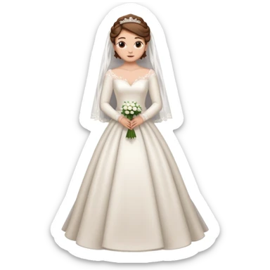 Chica blanca, ojos marrones,vestida novia, cuerpo entero, pelo castaño  recogido chirimbolos mangas largas sticker