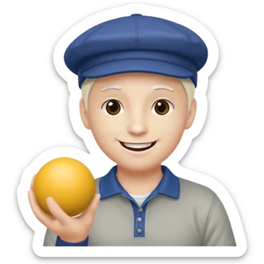 emoji joyeux avec une casquette qui joue avec une boule de pétanque sticker
