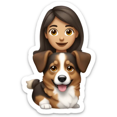 Fille brune avec des cheveux bouclés et un corgi tricolore  sticker