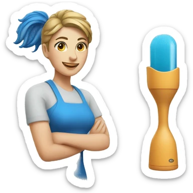 A blue blender and a woman sticker
