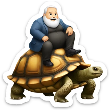 Fat man with white beard riding a tortoise  sticker