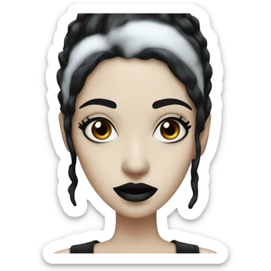white goth women with black hair and white flour water on face sticker