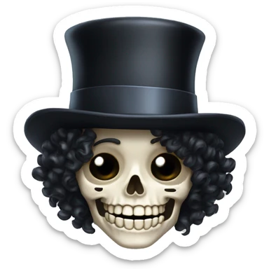 Top hat curly black hair skeleton smiling sticker