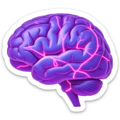 glowing purple brain with neural network connections sticker