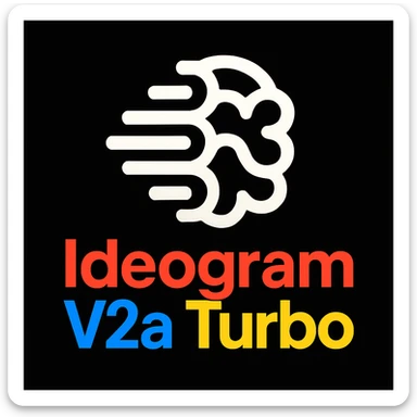 make a non gradient solid but colorful text of "Ideogram V2a Turbo", black background, add this logo too, make it good art for this sticker