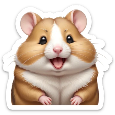 Cinematic Cute Yawning Brown and White Banded Hamster Portrait Emoji, Head tilted slightly with a dramatic, wide-open yawn, revealing a soft, banded fur of brown and white with tiny droopy ears, round dark eyes barely open in drowsy contentment, Simplified yet irresistibly adorable features, highly detailed, glowing with a soft, cozy glow, high shine, relaxed yet expressive, stylized with a touch of whimsy, bright and endearing, soft glowing outline, capturing the essence of a sleepy yet affectionate hamster, so drowsy it feels like it could stretch out of the screen and curl up for a nap! sticker