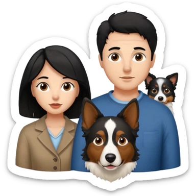 man and woman and Black colour hair Border collie with Brown eyes and a stout on the nose sticker