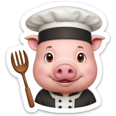 pig wearing a chef hat with steak sticker