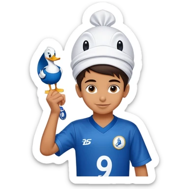 A 9 year old Iranian boy wearing an Al-Hilal kit posing with Donald Duck. sticker