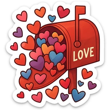 romantic letterbox overflowing with hearts sticker