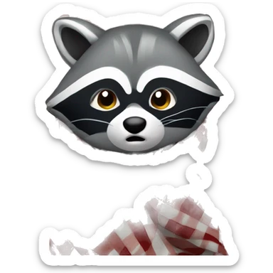 Raccoon wrapped in a checkered blanket facing front, iOS 18 style sticker